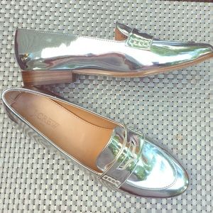 NWOT J. Crew silver metallic loafers sz 9